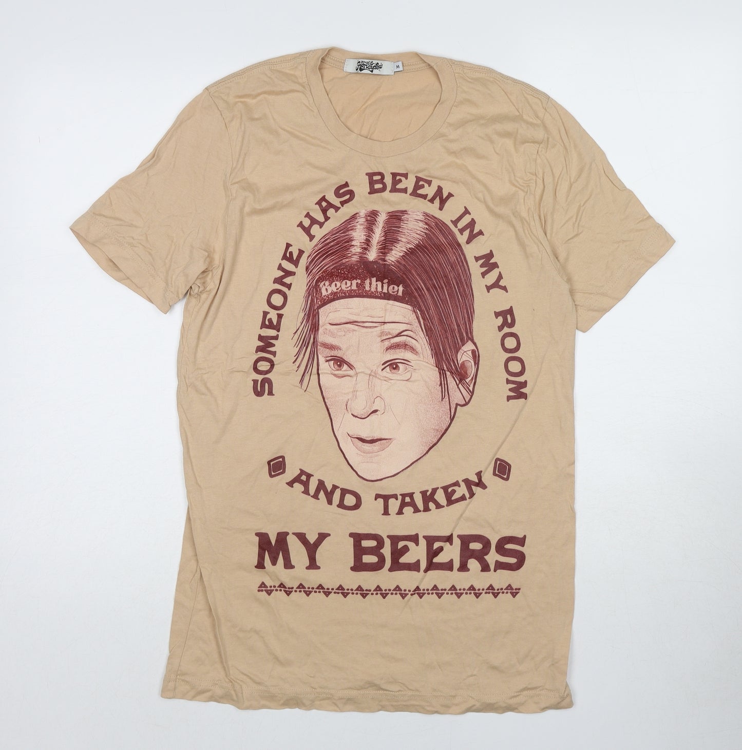 Sweet Honeydew Womens Beige Polyester Basic T-Shirt Size M Round Neck - Someone Has Been In My Room And Taken My Beers