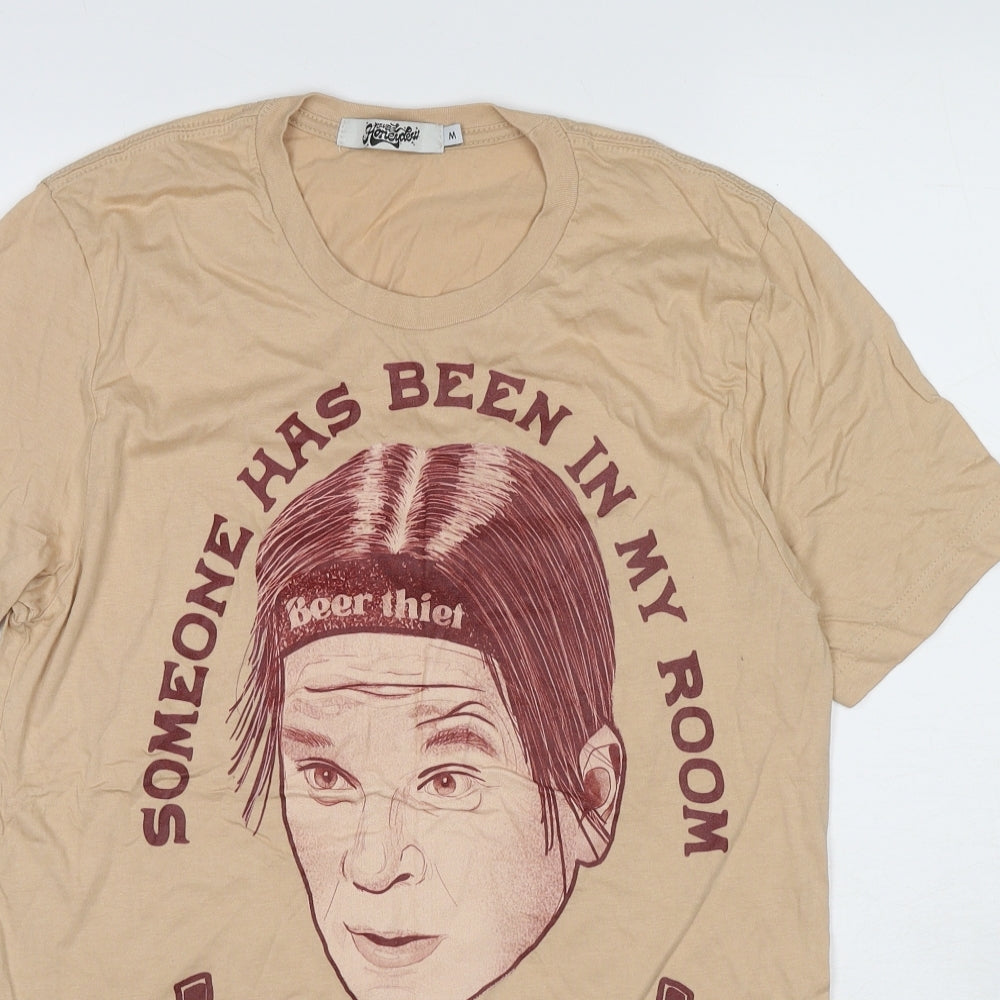 Sweet Honeydew Womens Beige Polyester Basic T-Shirt Size M Round Neck - Someone Has Been In My Room And Taken My Beers