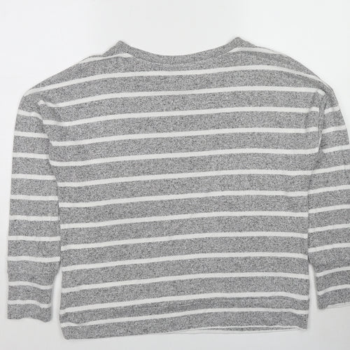 Marks and Spencer Womens Grey Round Neck Striped Viscose Pullover Jumper Size 14 Pullover
