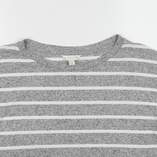 Marks and Spencer Womens Grey Round Neck Striped Viscose Pullover Jumper Size 14 Pullover
