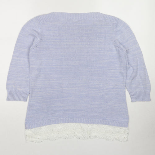 M&Co Womens Blue Round Neck Cotton Pullover Jumper Size 16