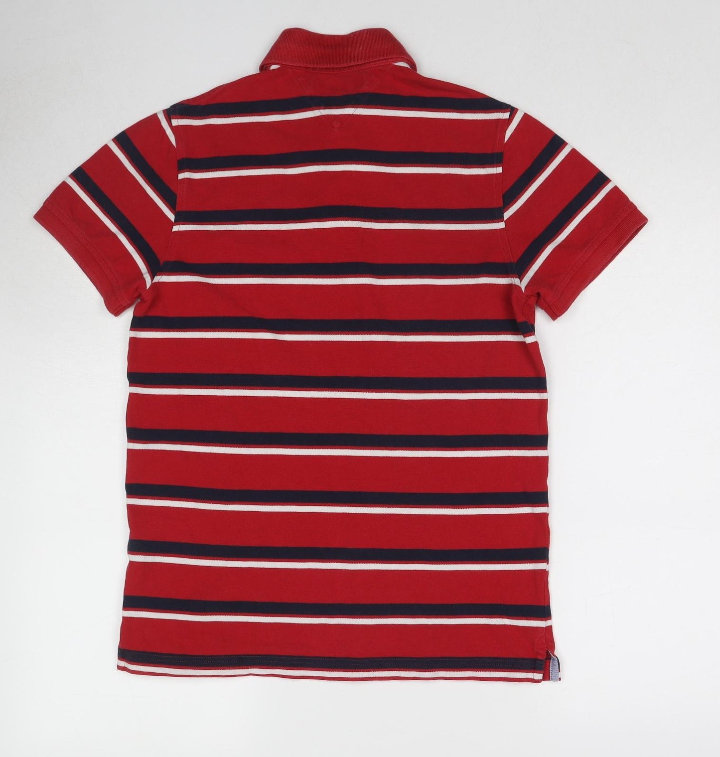 Tommy Hilfiger Mens Red Striped Cotton Polo Size S Collared Pullover