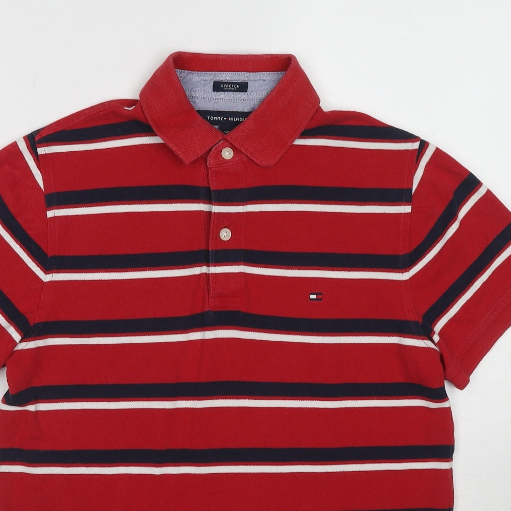 Tommy Hilfiger Mens Red Striped Cotton Polo Size S Collared Pullover