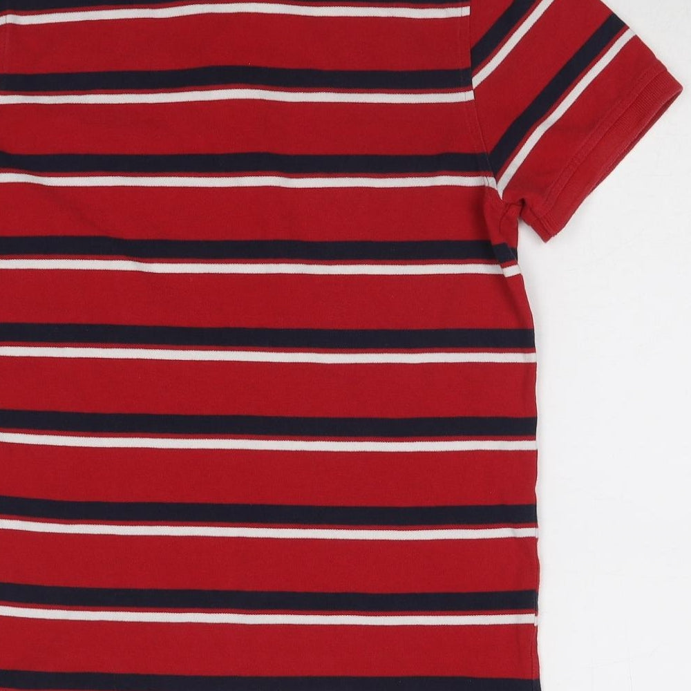 Tommy Hilfiger Mens Red Striped Cotton Polo Size S Collared Pullover