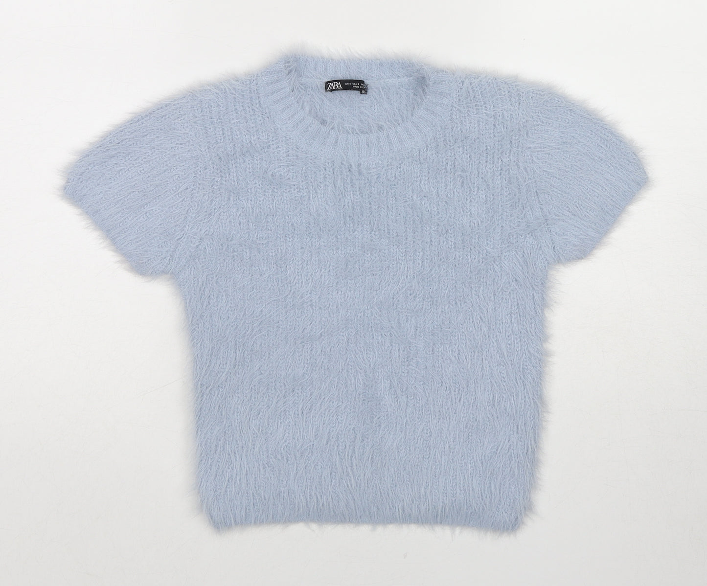 Zara Womens Blue Round Neck Nylon Pullover Jumper Size S