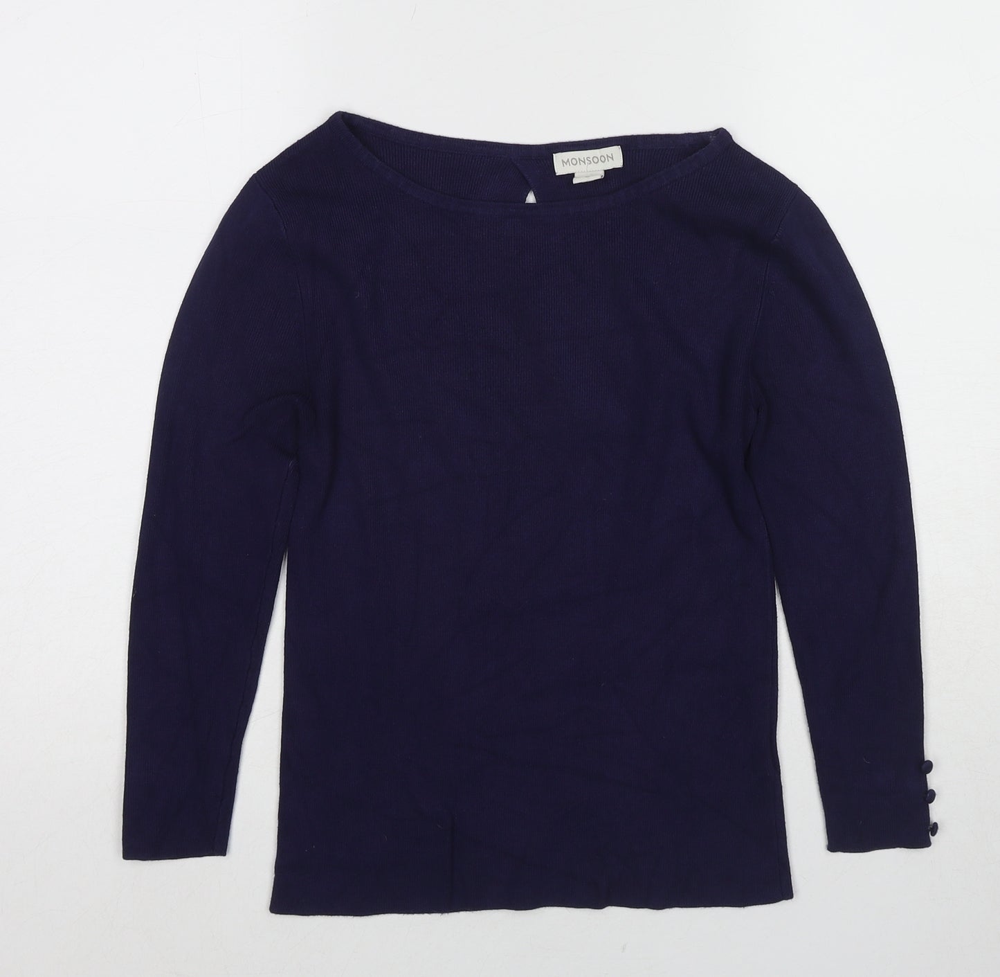 Monsoon Womens Blue Boat Neck Viscose Pullover Jumper Size 10