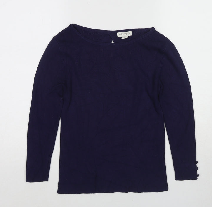 Monsoon Womens Blue Boat Neck Viscose Pullover Jumper Size 10
