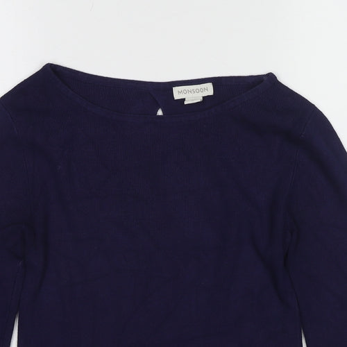 Monsoon Womens Blue Boat Neck Viscose Pullover Jumper Size 10