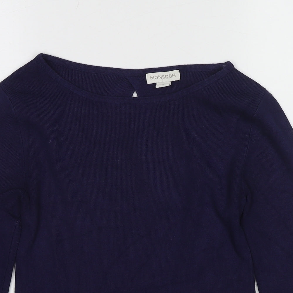 Monsoon Womens Blue Boat Neck Viscose Pullover Jumper Size 10