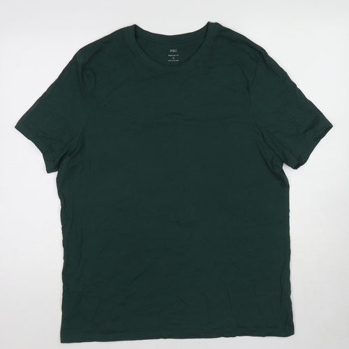 Marks and Spencer Womens Green Cotton Basic T-Shirt Size XL Round Neck
