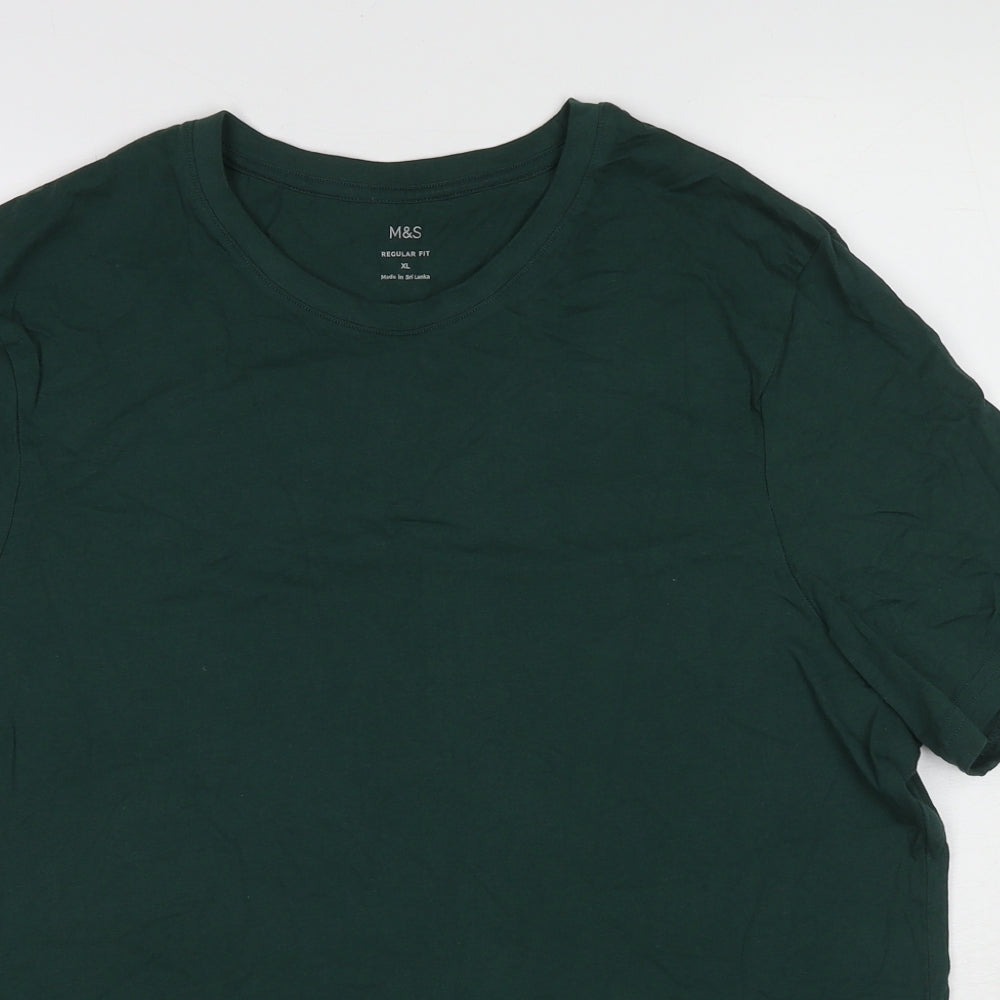 Marks and Spencer Womens Green Cotton Basic T-Shirt Size XL Round Neck