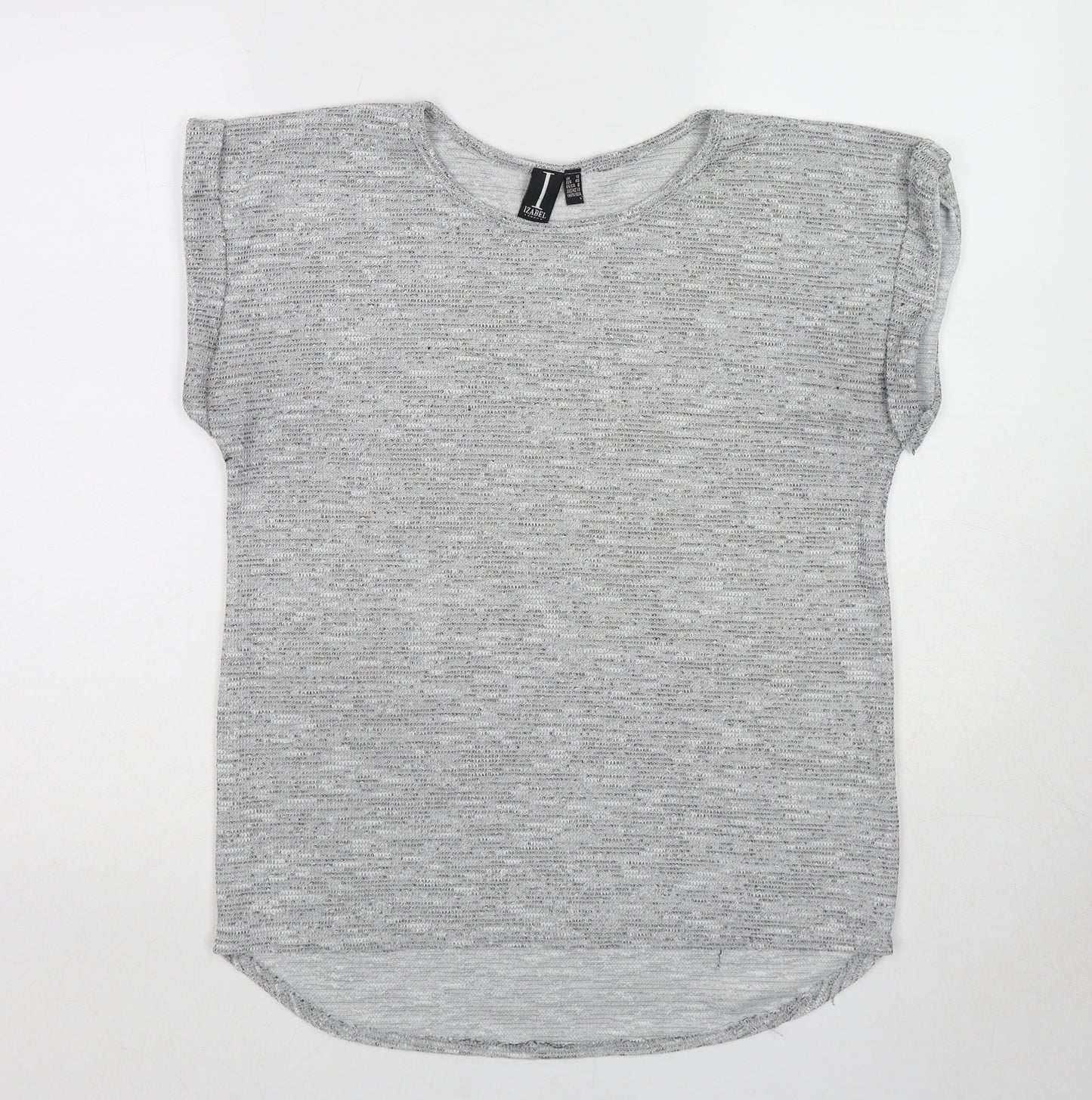 Izabel Womens Grey Geometric Cotton Basic T-Shirt Size 12 Round Neck