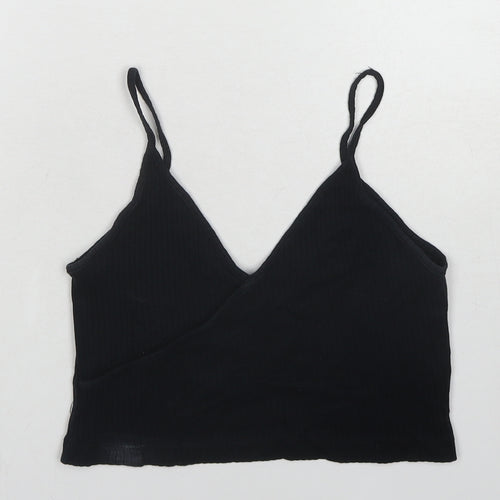 Topshop Womens Black Cotton Cropped Tank Size 10 V-Neck