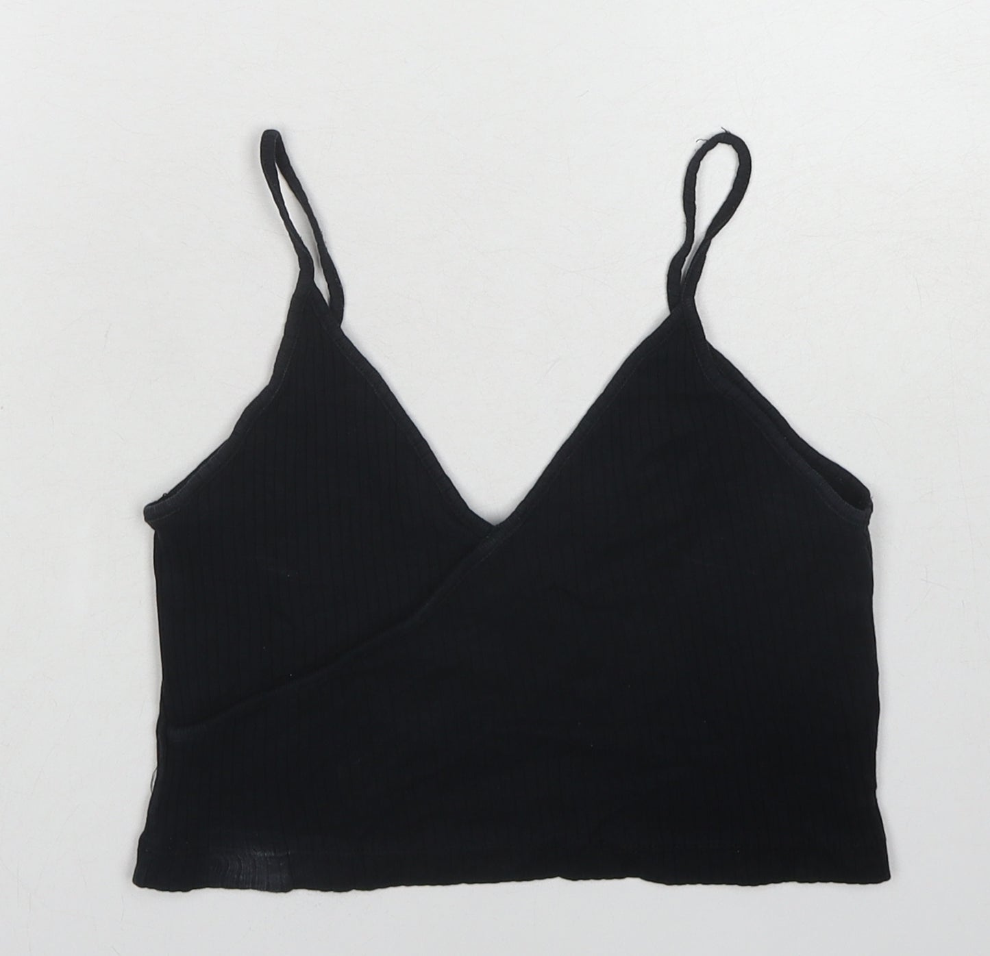 Topshop Womens Black Cotton Cropped Tank Size 10 V-Neck