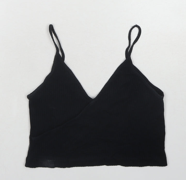 Topshop Womens Black Cotton Cropped Tank Size 10 V-Neck