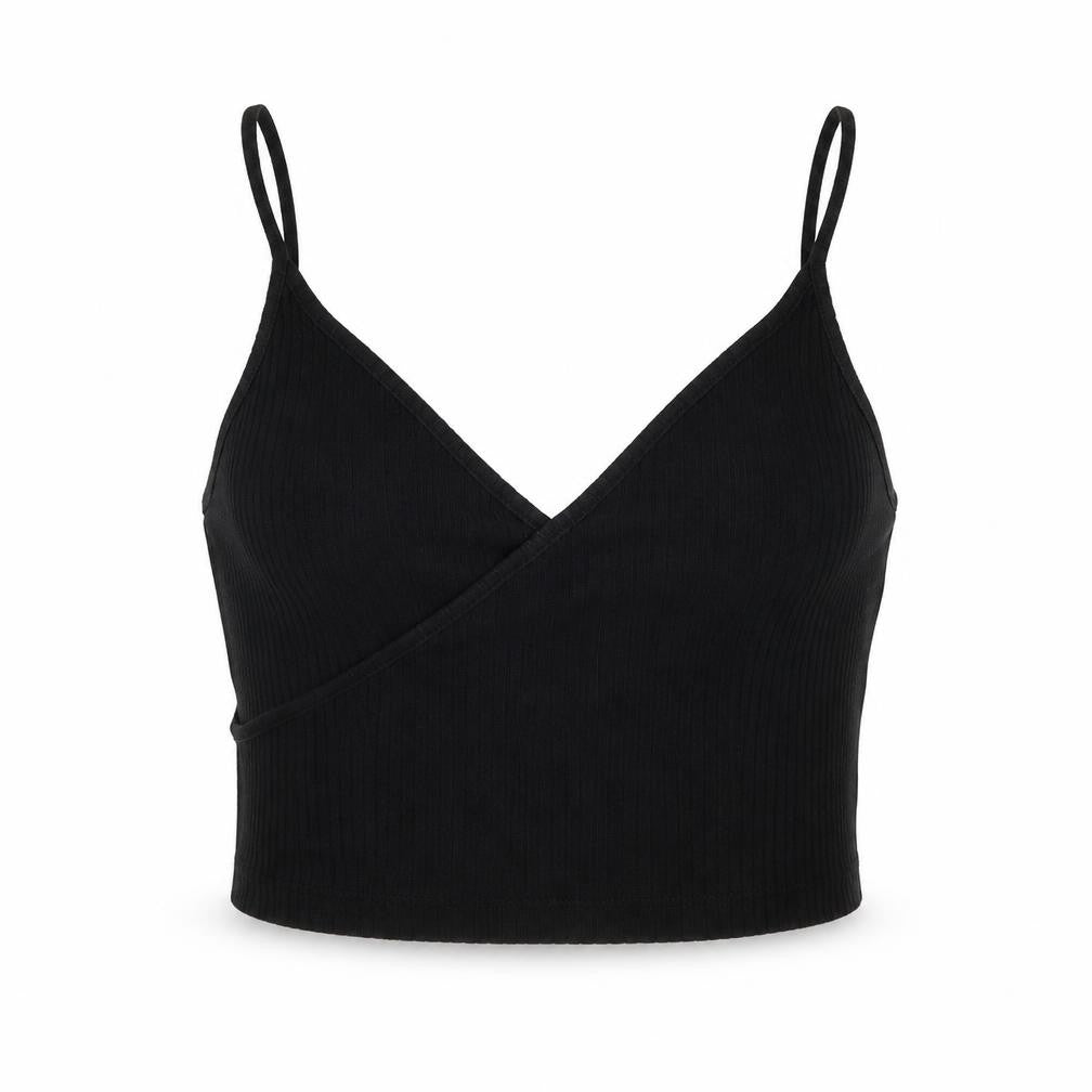 Topshop Womens Black Cotton Cropped Tank Size 10 V-Neck