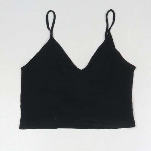 Topshop Womens Black Cotton Cropped Tank Size 10 V-Neck
