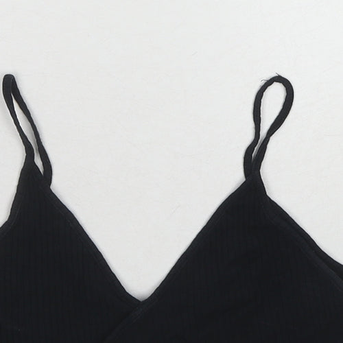 Topshop Womens Black Cotton Cropped Tank Size 10 V-Neck