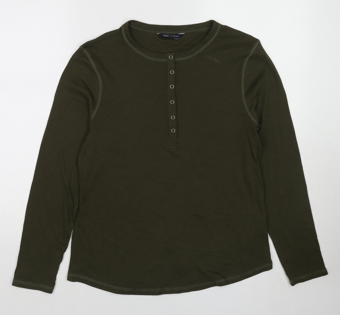 Marks and Spencer Womens Green Cotton Basic T-Shirt Size 16 Round Neck