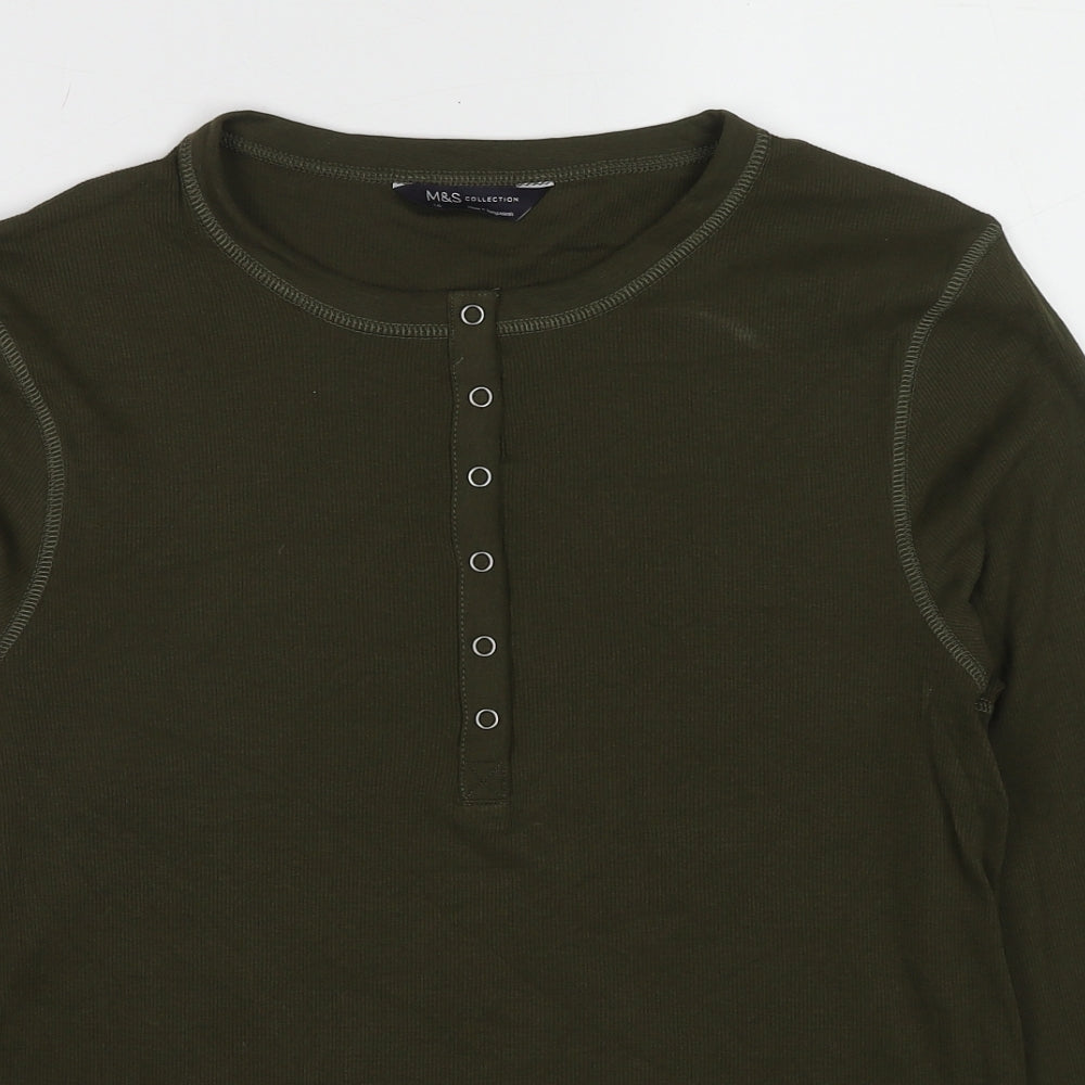 Marks and Spencer Womens Green Cotton Basic T-Shirt Size 16 Round Neck