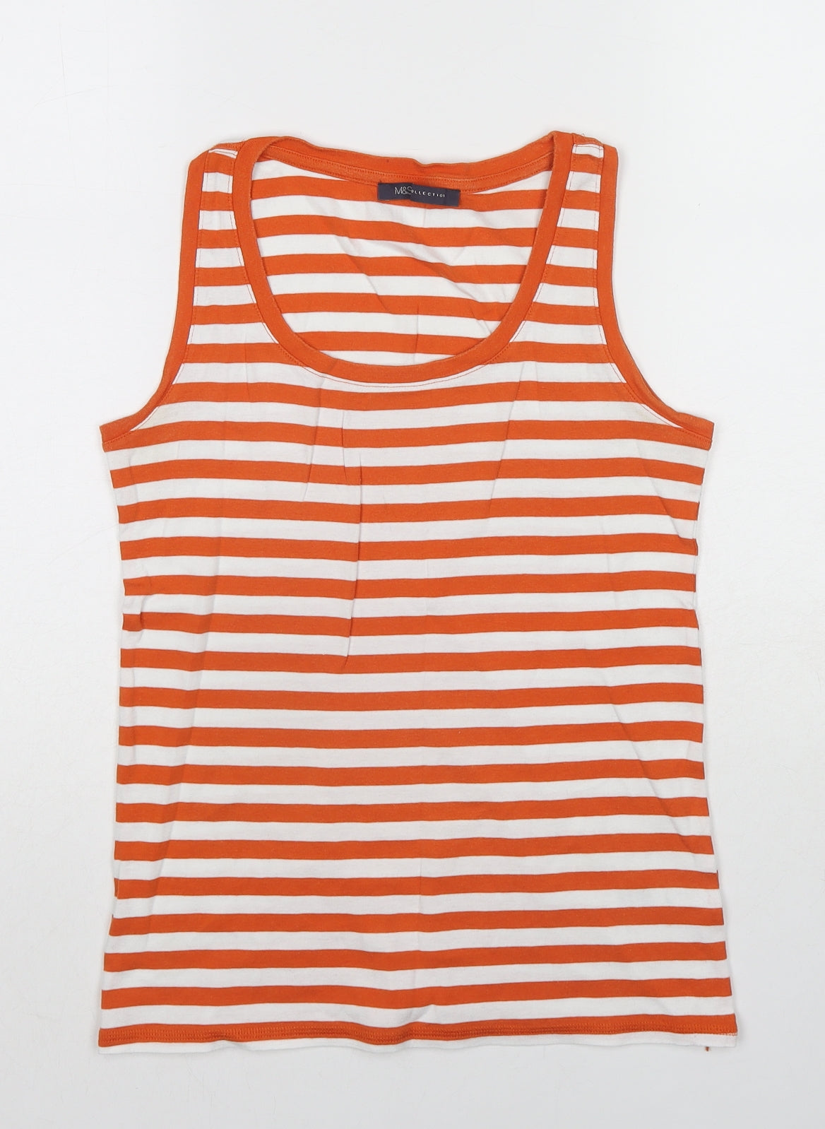 Marks and Spencer Womens Orange Striped Cotton Basic Tank Size 14 Round Neck