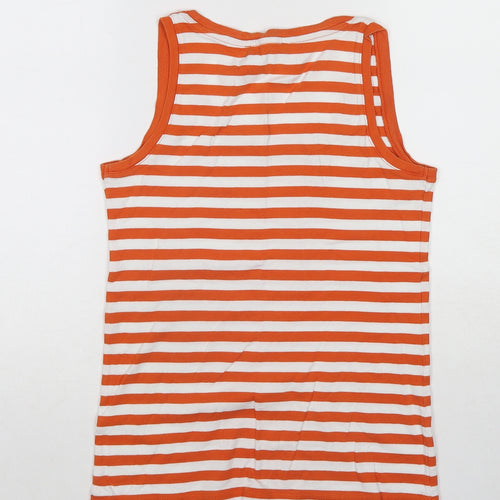 Marks and Spencer Womens Orange Striped Cotton Basic Tank Size 14 Round Neck