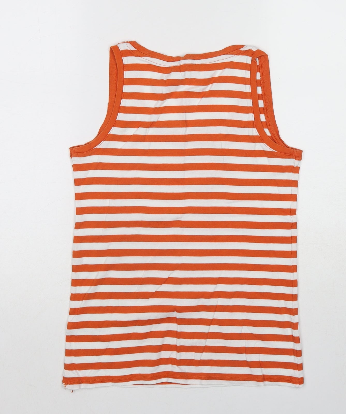 Marks and Spencer Womens Orange Striped Cotton Basic Tank Size 14 Round Neck