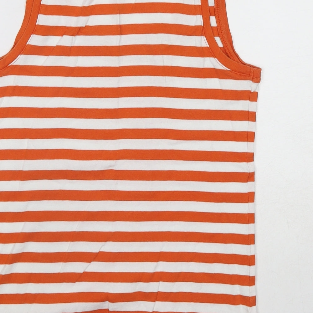 Marks and Spencer Womens Orange Striped Cotton Basic Tank Size 14 Round Neck