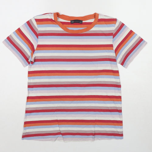 Marks and Spencer Womens Multicoloured Striped Cotton Basic T-Shirt Size 8 Round Neck