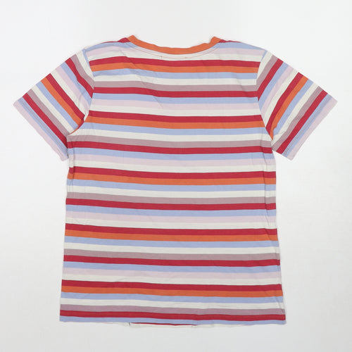 Marks and Spencer Womens Multicoloured Striped Cotton Basic T-Shirt Size 8 Round Neck