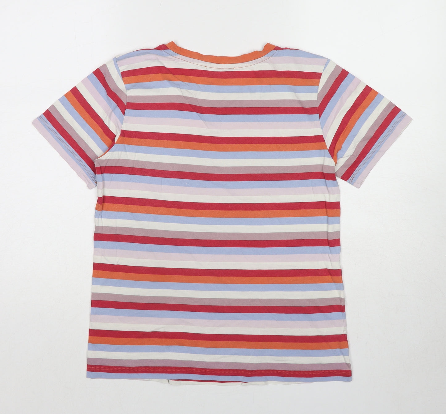 Marks and Spencer Womens Multicoloured Striped Cotton Basic T-Shirt Size 8 Round Neck