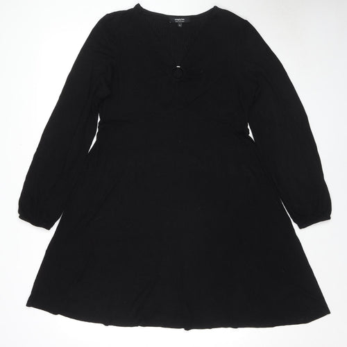 Simply Be Womens Black Viscose Jumper Dress Size 16 V-Neck Pullover