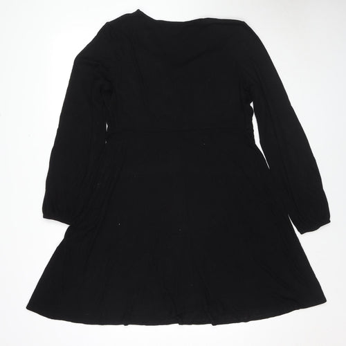 Simply Be Womens Black Viscose Jumper Dress Size 16 V-Neck Pullover