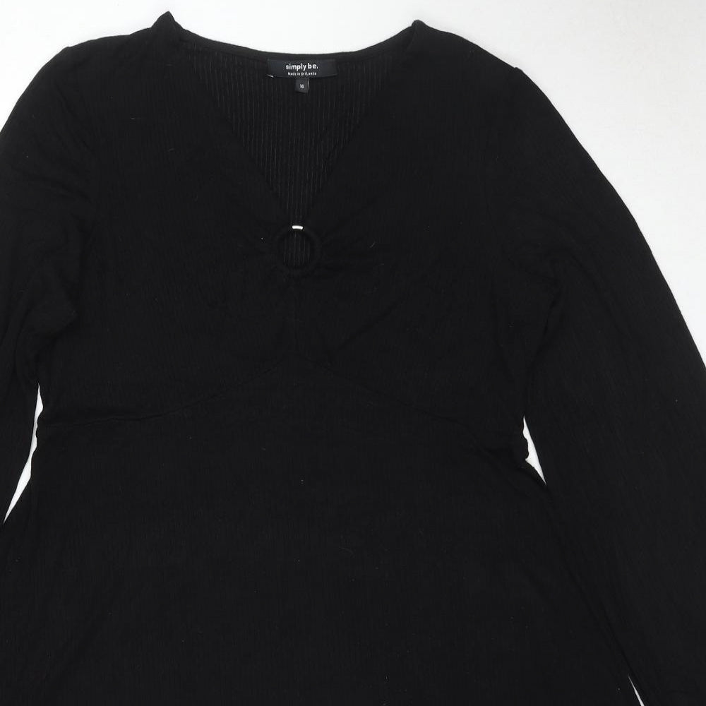 Simply Be Womens Black Viscose Jumper Dress Size 16 V-Neck Pullover