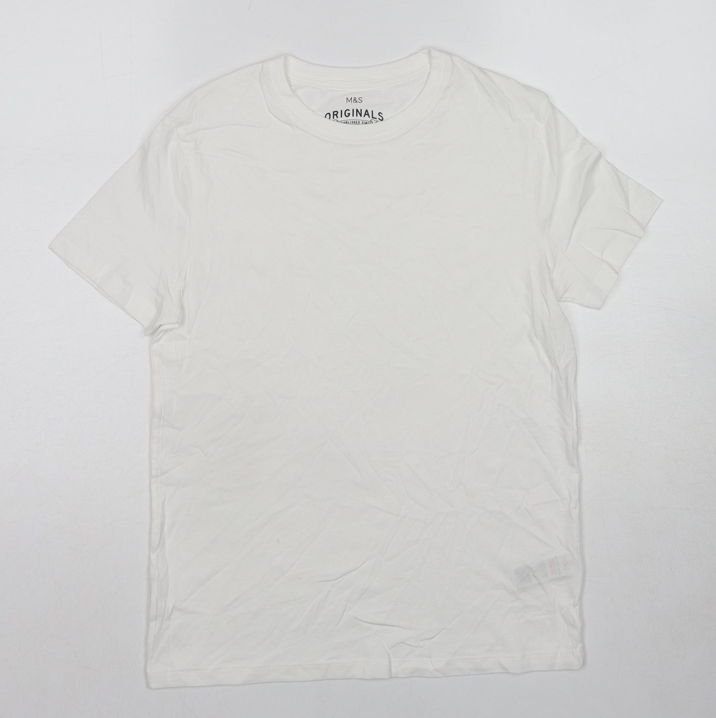Marks and Spencer Boys White Cotton Pullover T-Shirt Size 12-13 Years Crew Neck Pullover