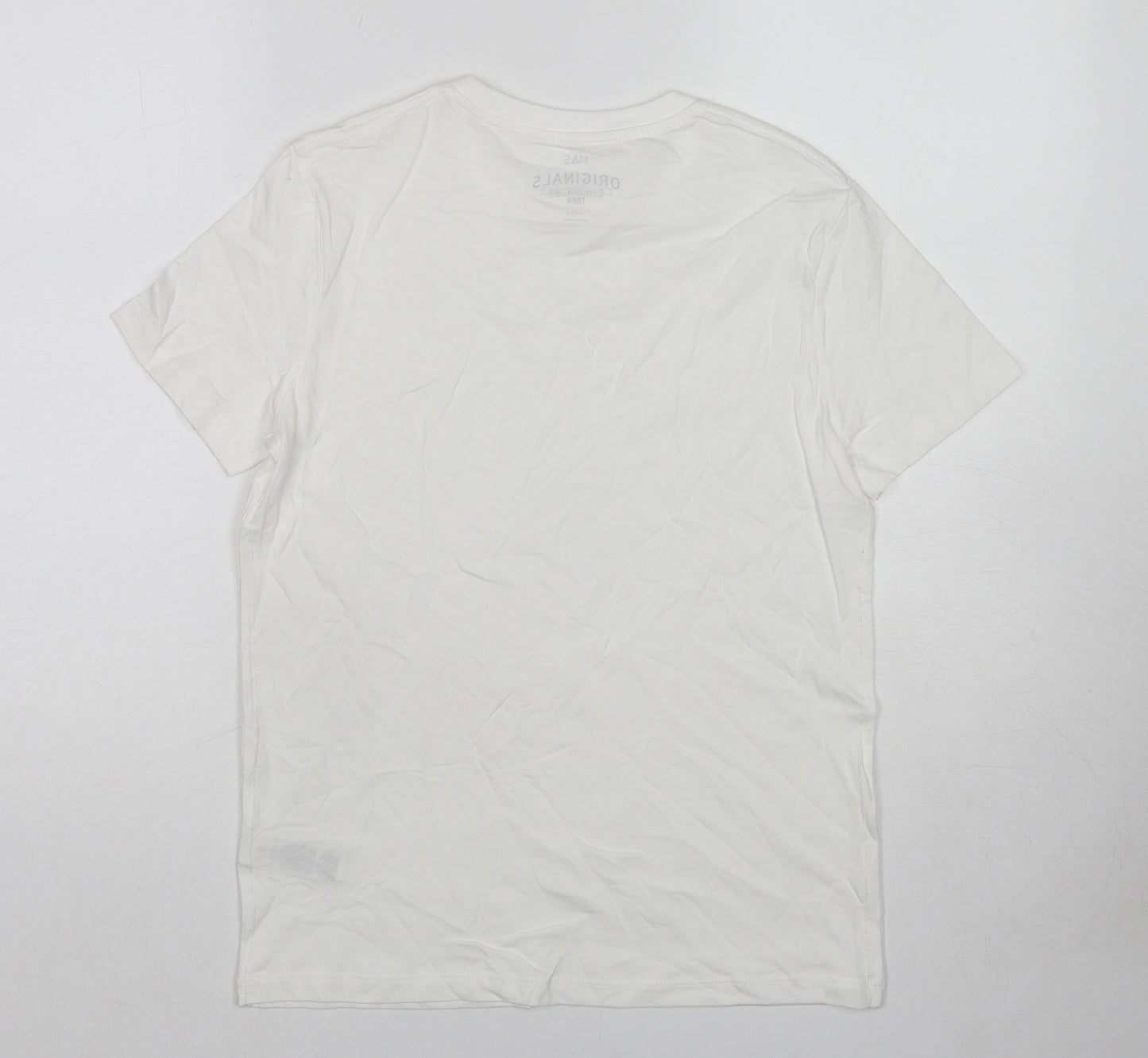 Marks and Spencer Boys White Cotton Pullover T-Shirt Size 12-13 Years Crew Neck Pullover