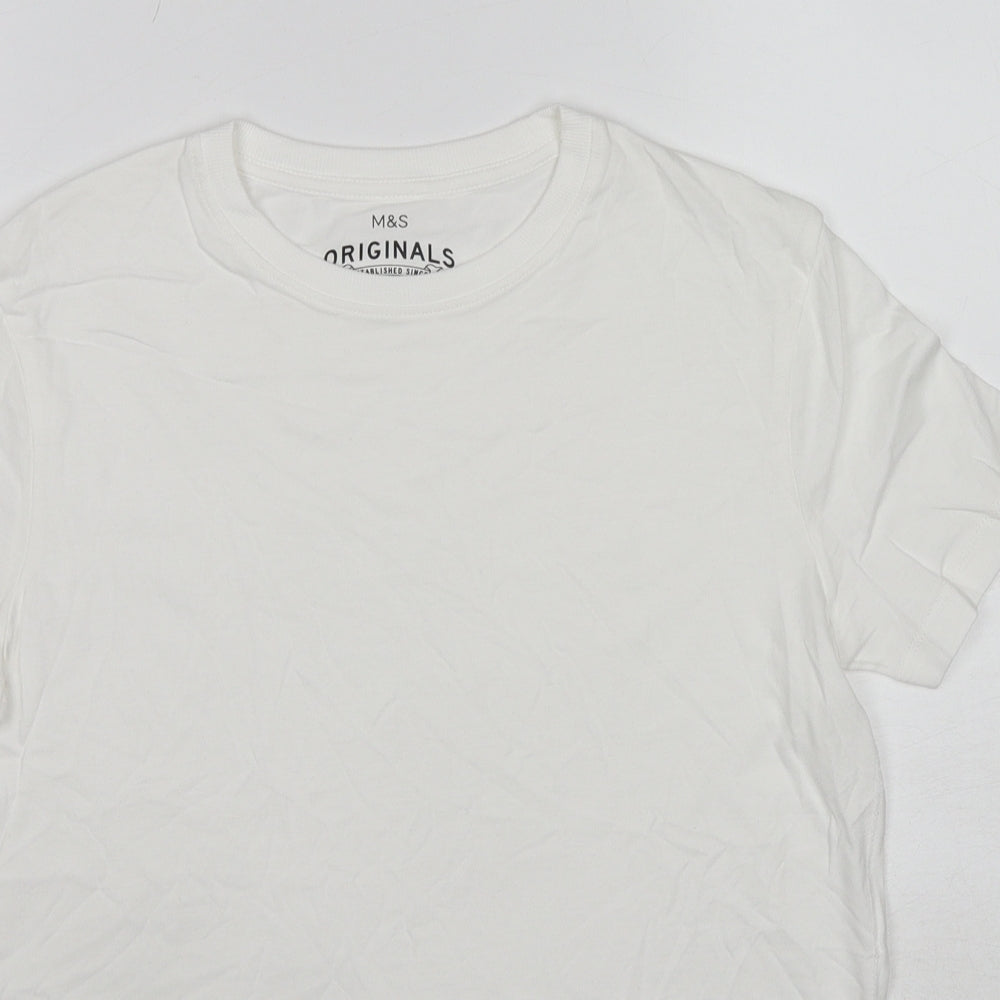 Marks and Spencer Boys White Cotton Pullover T-Shirt Size 12-13 Years Crew Neck Pullover