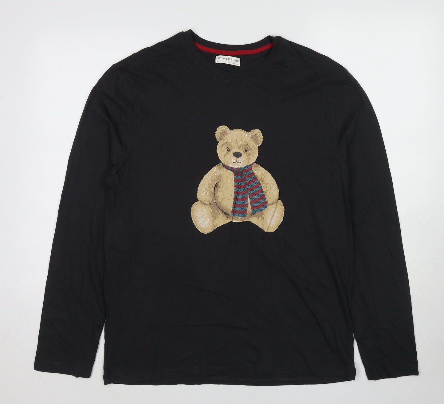 Spencer Bear Womens Black Cotton Basic T-Shirt Size M Crew Neck