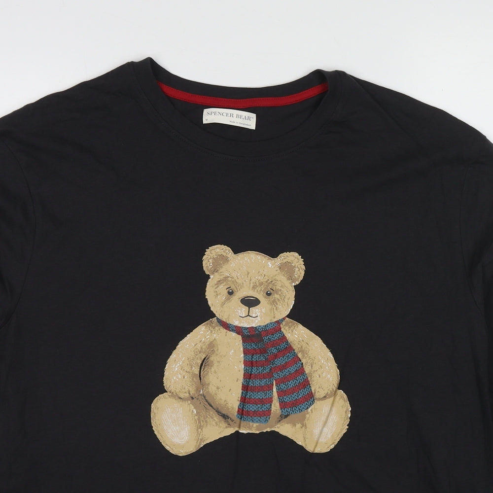 Spencer Bear Womens Black Cotton Basic T-Shirt Size M Crew Neck