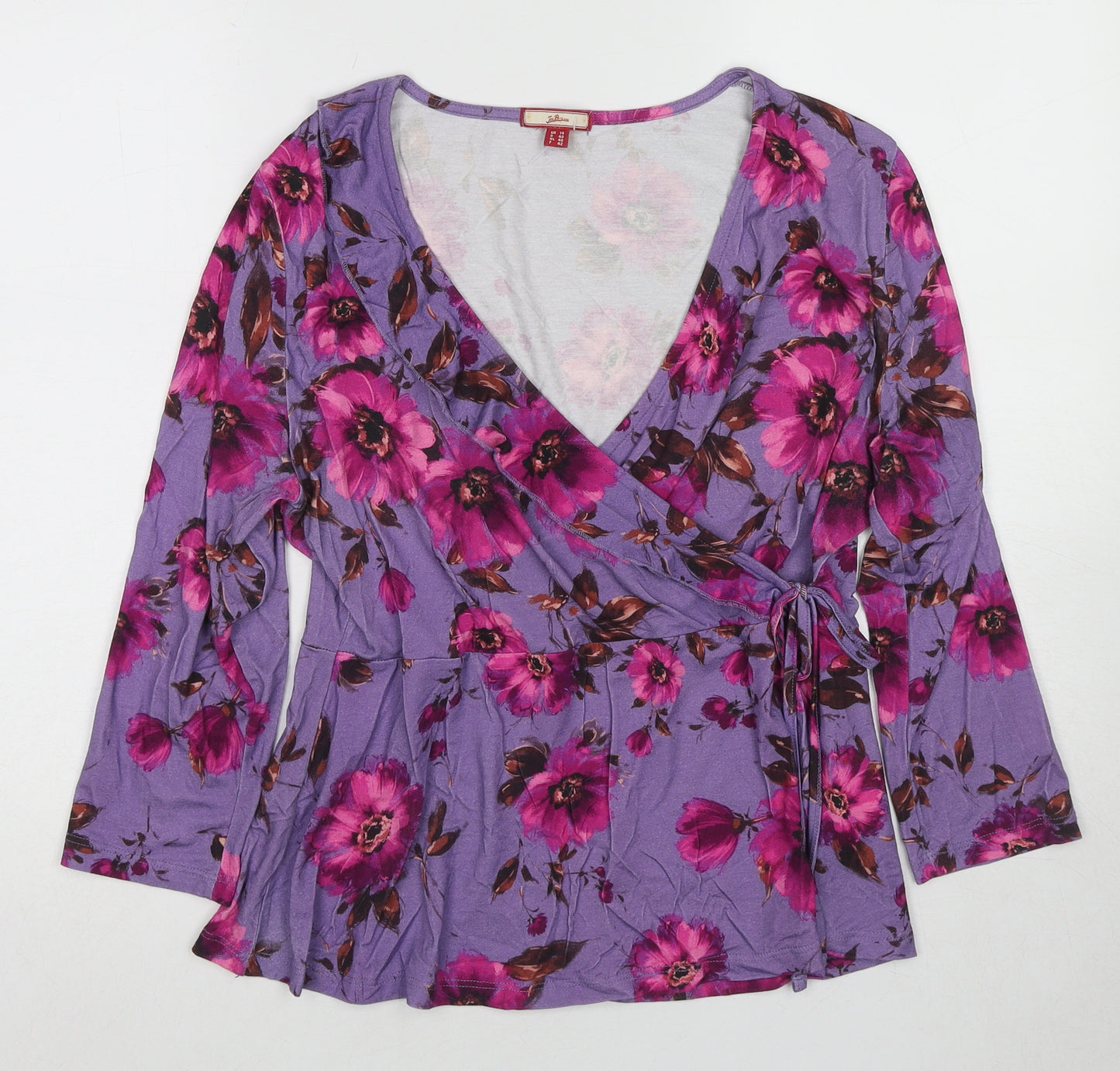 Joe Browns Womens Purple Floral Viscose Wrap Blouse Size 14 V-Neck