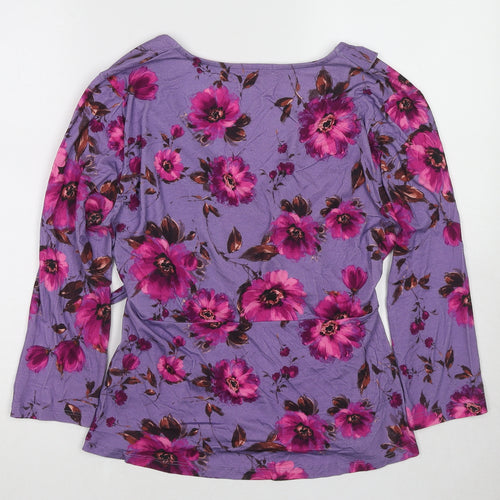 Joe Browns Womens Purple Floral Viscose Wrap Blouse Size 14 V-Neck