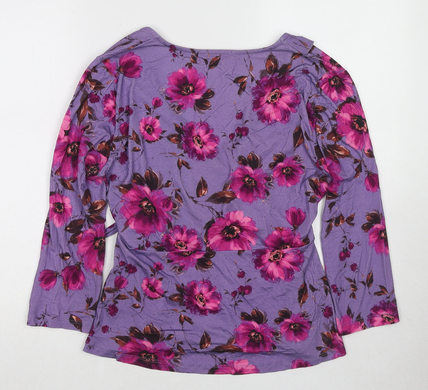 Joe Browns Womens Purple Floral Viscose Wrap Blouse Size 14 V-Neck