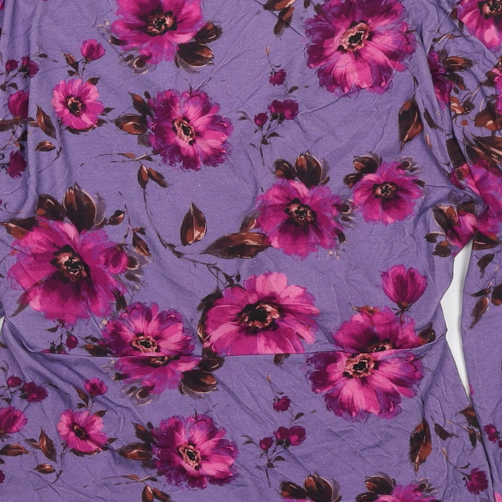 Joe Browns Womens Purple Floral Viscose Wrap Blouse Size 14 V-Neck