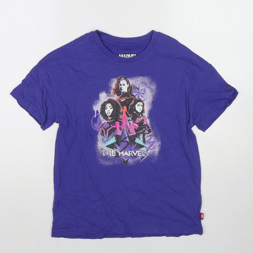 Marks and Spencer Girls Purple Cotton Pullover T-Shirt Size 10-11 Years Crew Neck Pullover - Marvel