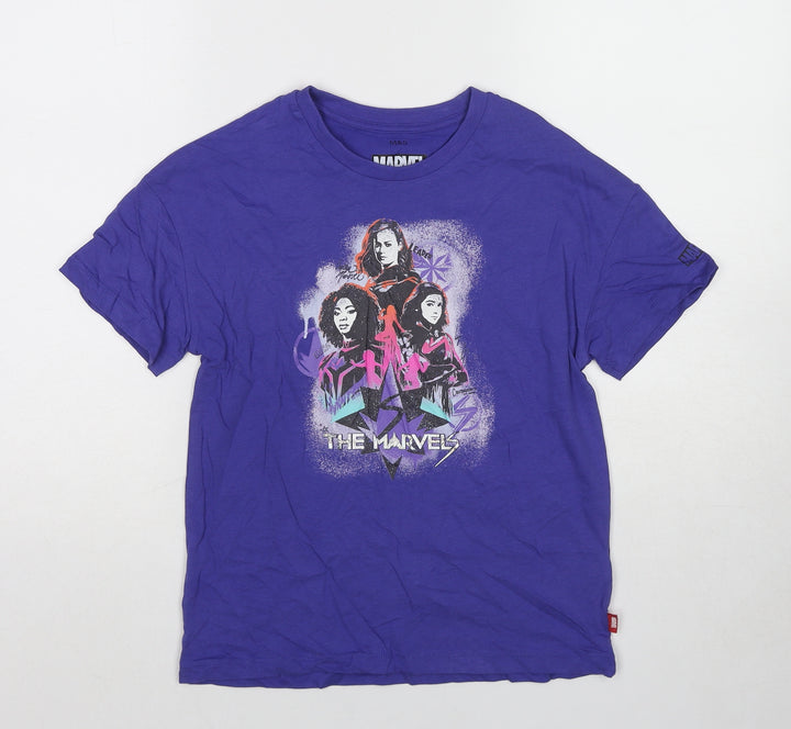 Marks and Spencer Girls Purple Cotton Pullover T-Shirt Size 10-11 Years Crew Neck Pullover - Marvel