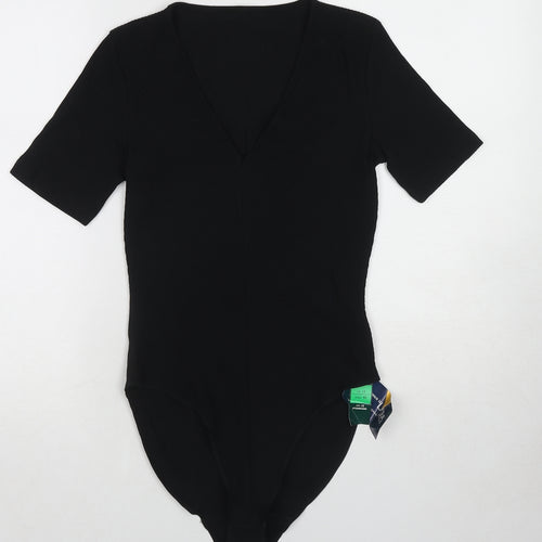 St Michael Womens Black Cotton Bodysuit One-Piece Size 12 Snap - Ribbed