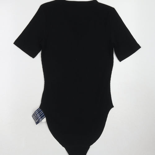 St Michael Womens Black Cotton Bodysuit One-Piece Size 12 Snap - Ribbed
