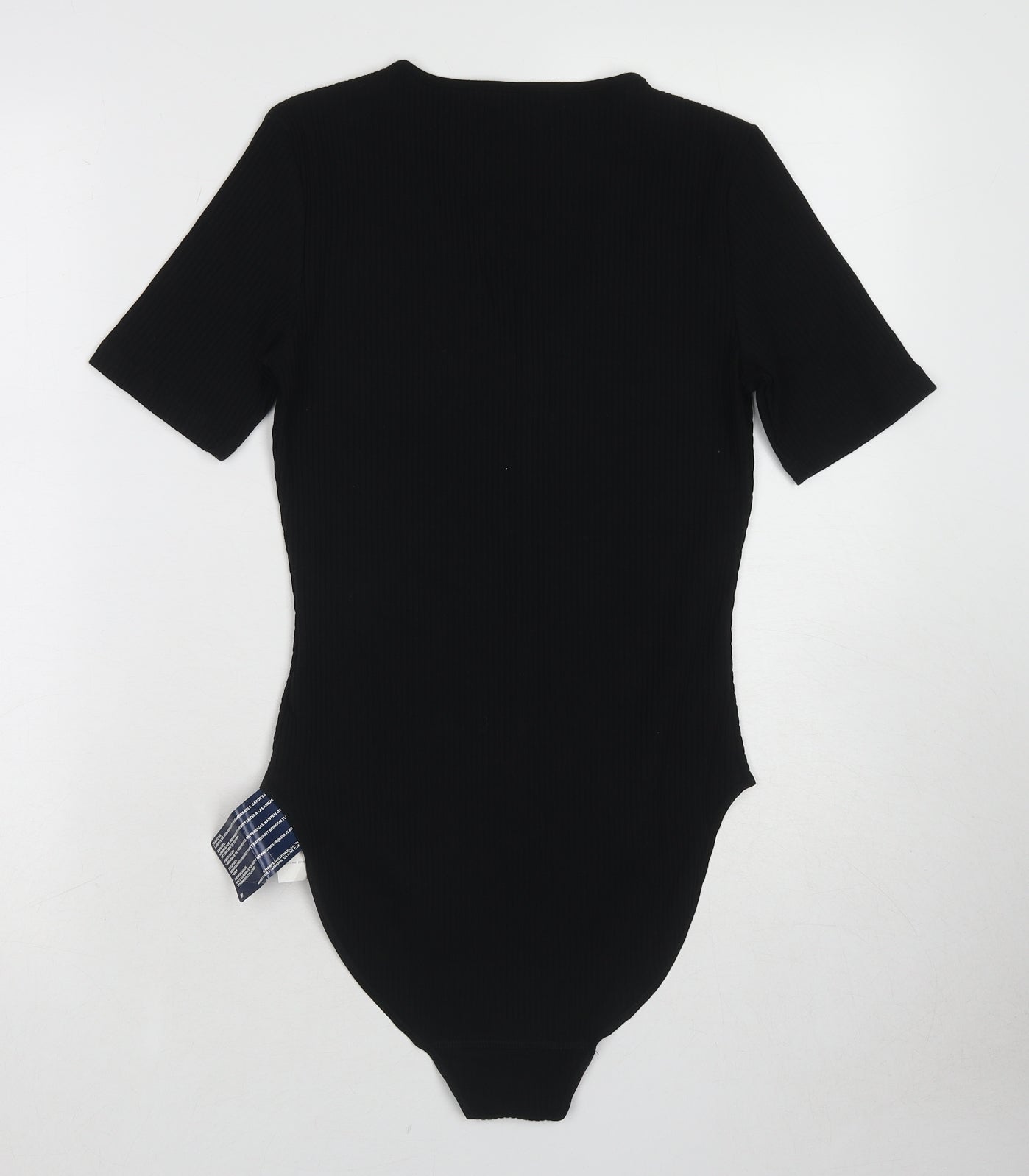 St Michael Womens Black Cotton Bodysuit One-Piece Size 12 Snap - Ribbed