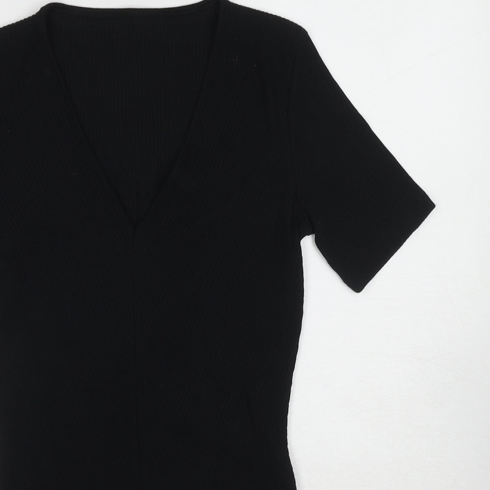 St Michael Womens Black Cotton Bodysuit One-Piece Size 12 Snap - Ribbed