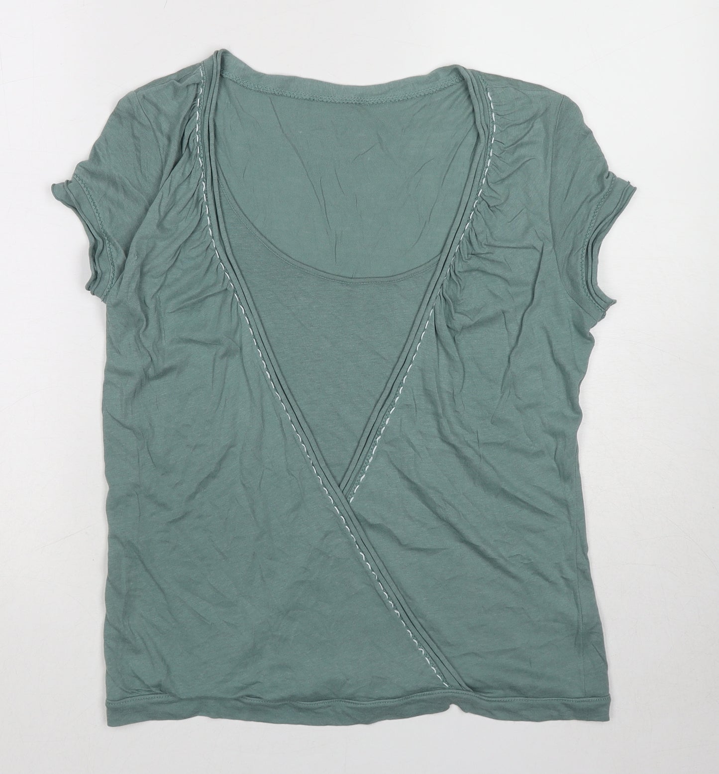 Per Una Womens Green Cotton Basic Blouse Size 12 Round Neck